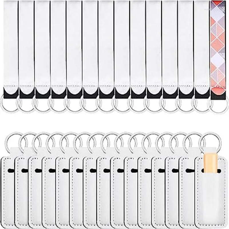 Porte-clés 30pcs Sublimation Porte-rouge à lèvres Blancs Bracelet Lanière Set Transfert de chaleur Poignet Porte-clés