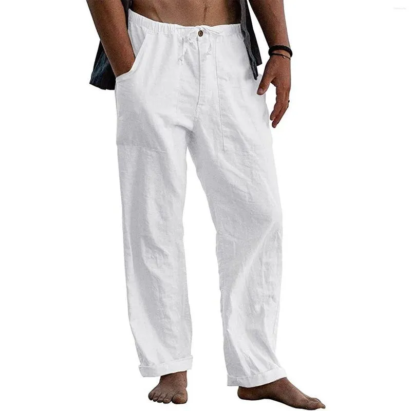Cheap Men Elastic Waist Drawstring Sweatpants Pockets Solid Color