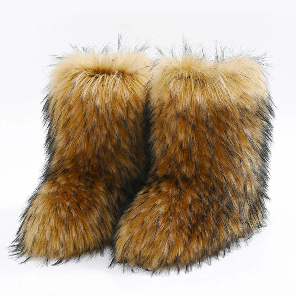Y2K Fur Boots Winter Women's Shibuya Spicy Girl Plush Fox Faux Fur One Piece Snow Boots 230925