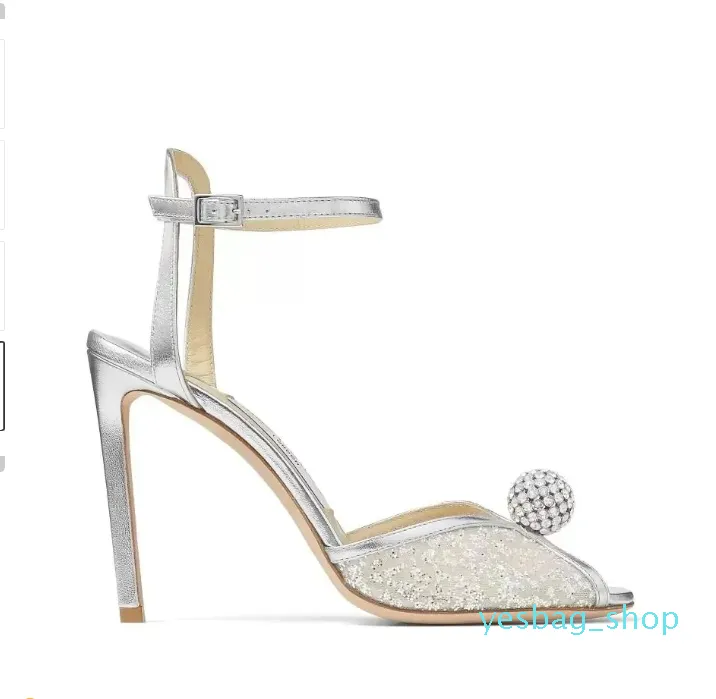 Elegante Bruids Dames Hoge Hakken Sacora Jurk Sandalen Schoenen Met Kristal Verfraaide Peep Toe Pumps Feest Bruiloft