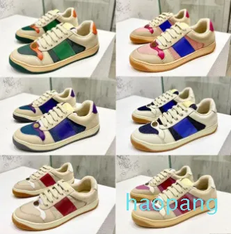 sneaker beige Butter Dirty leather Shoes running vintage Red and Green Web stripe Luxurys Designers Sneakers Bi-color rubber sole Classic Casual Shoe