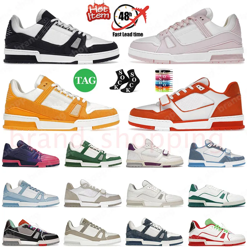 Dames Heren Casual Designer Schoenen Virgil Reliëf Abloh Wit Zwart Roze Monogrammen Denim Blauw Merk Plat Kalfsleer Platform Lederen Trainer Lage Top Sneakers Maat 45