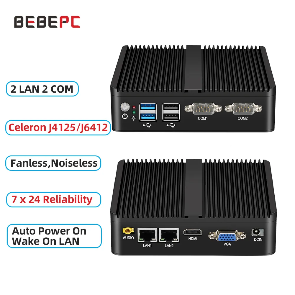 mini pcs bebepc mini mini pc celeron j4125 Quad-core 2955u dual lan lan stomtop computer windows 10 pro linux wifi rs232 minipc 230925