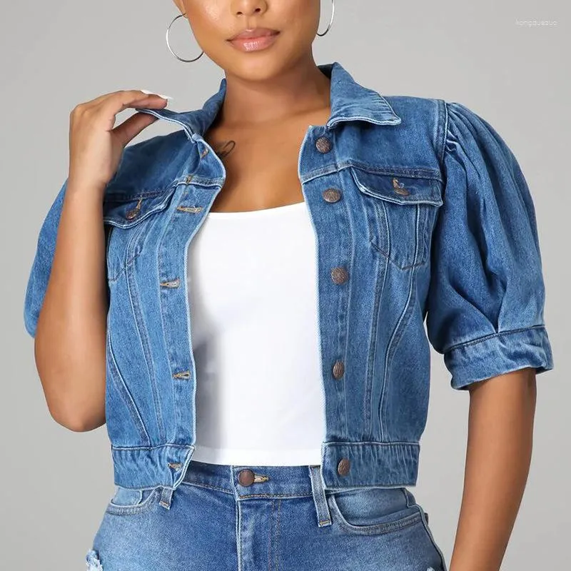 Delle donne Giubbotti 2023 Signore Casual Breve Giacca di Jeans Delle Donne Strappato Denim Crop Magliette e camicette Streetwear Vintage Puff Manica Sexy Cappotto Femminile