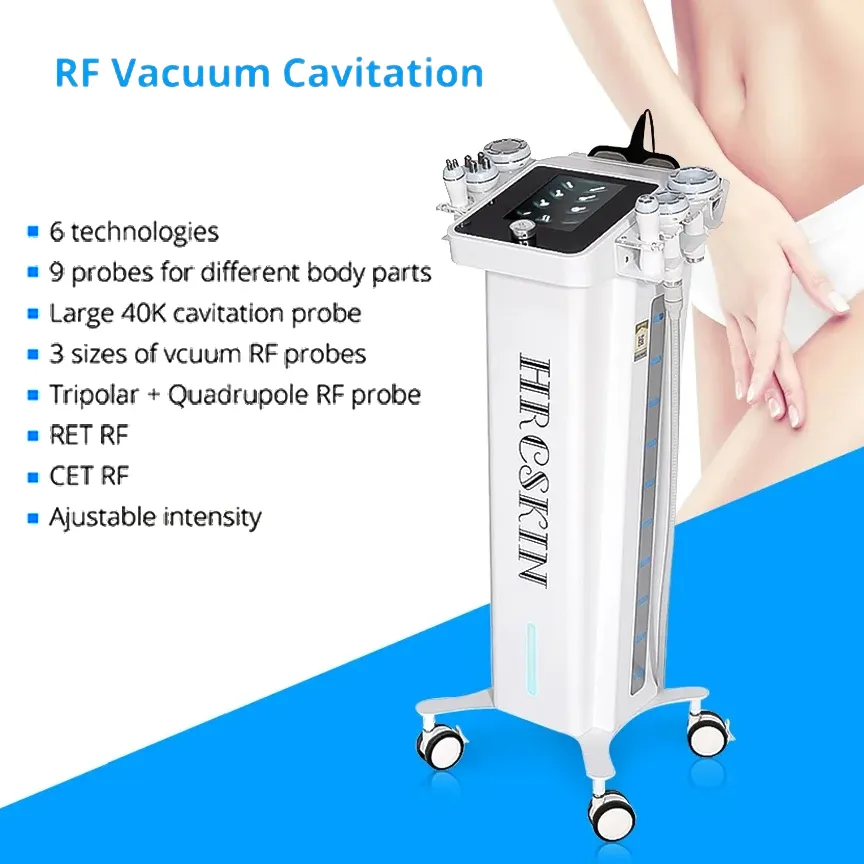 Versión actualizada 9 en 1 Máquina de adelgazamiento corporal Celulitis Eliminación muscular Relajación Regeneración de colágeno Dispositivo multifunción de cavitación al vacío RF