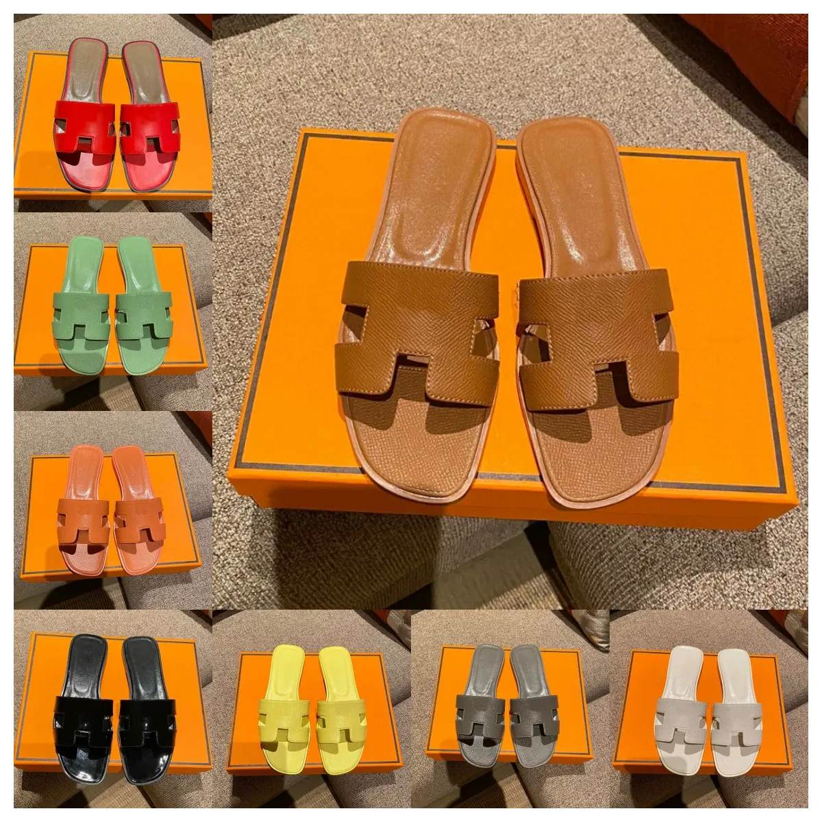 Designer tofflor skor kvinnor gul orange lops krokodil hud svart lyx sandal glid damer öppen tå strand sommar äkta läder toffel skor kvinna sandal