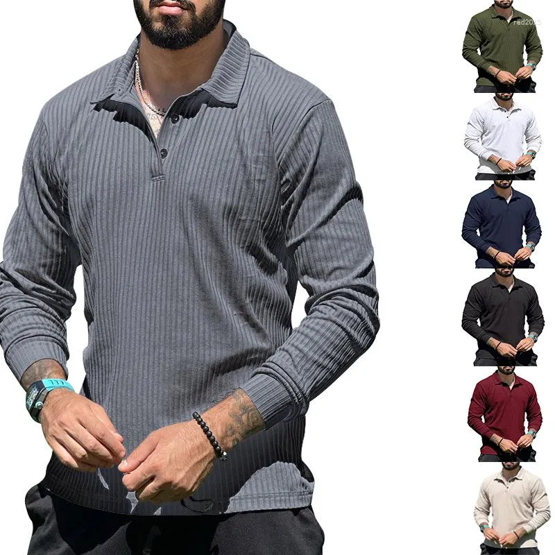 Men's Polos Autumn Casual Long-sleeved T-shirt Lapel Sports Tops Solid Colour Skin-friendly Bottoming Shirt Male Clothing