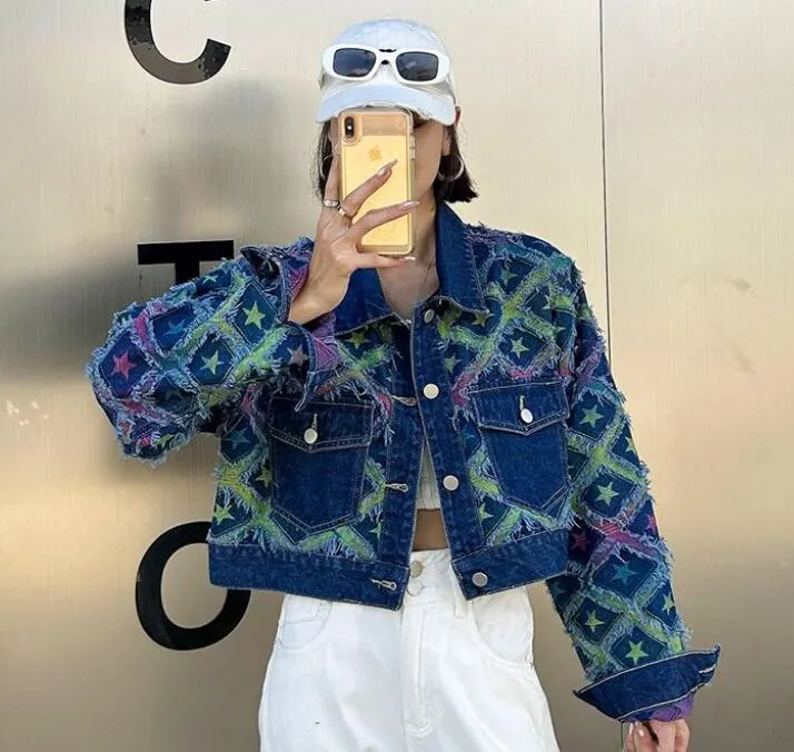 Classic Denim Jeans Jacket For Women With Lapel Neck And Long Sleeves Designer Short Sleeve Denim Coat From Lhldhgate520 42.71 DHgate.Com