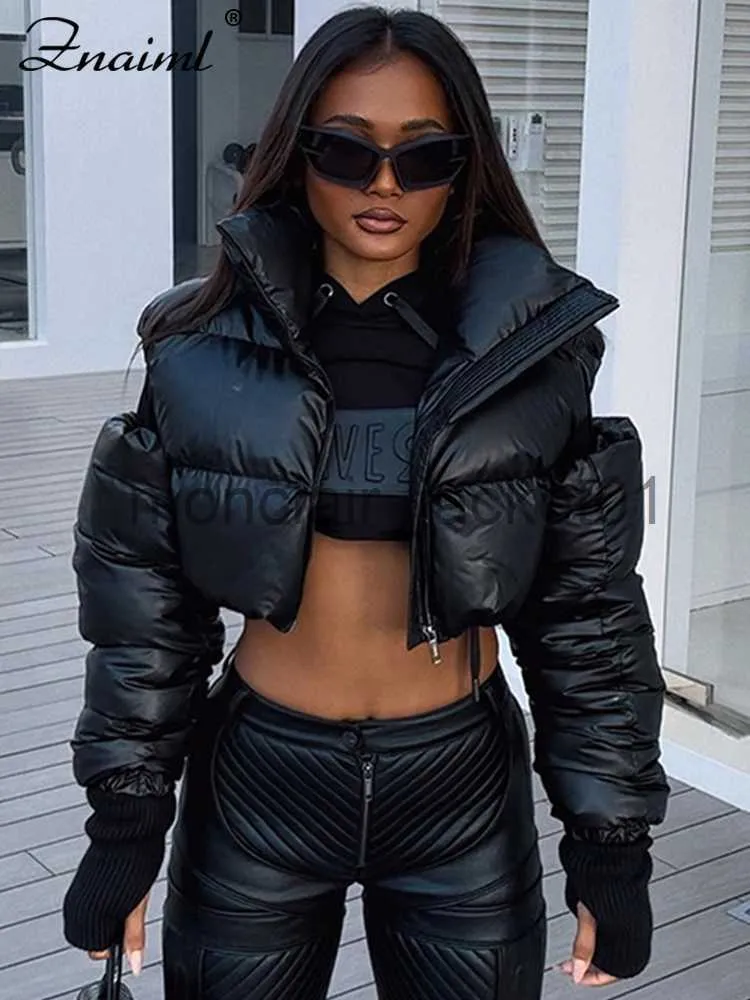 Mulheres Down Parkas Znaiml Sexy Night Club Hollow Out Ombro Manga Longa Zíper Fly Curto Moto Biker Estilo Jaqueta Feminina Inverno Quente Parkas Casacos J230925