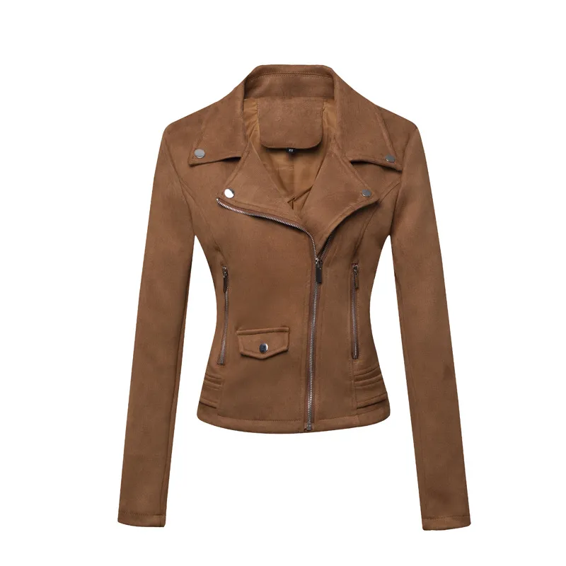 QNPQYX nouvelles vestes en cuir Faux daim femmes court Moto manteau à glissière mode Biker veste automne hiver vêtements d'extérieur Jaqueta De Couro