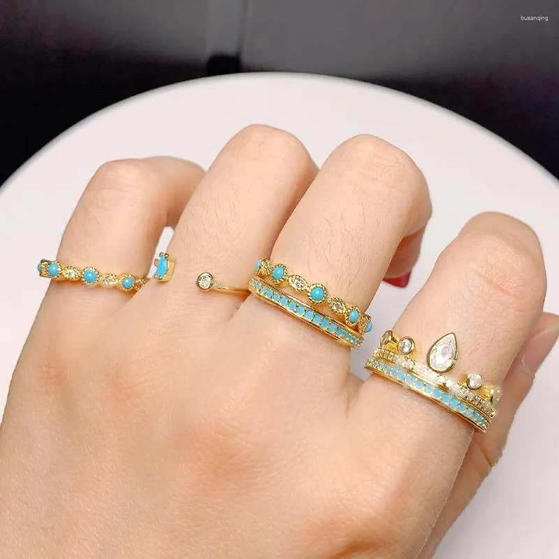 Wedding Rings High Quality Thin Cz Turquoises Stone Eternity Band Gold Color Stack Stacking Fashion Women Finger Jewelry