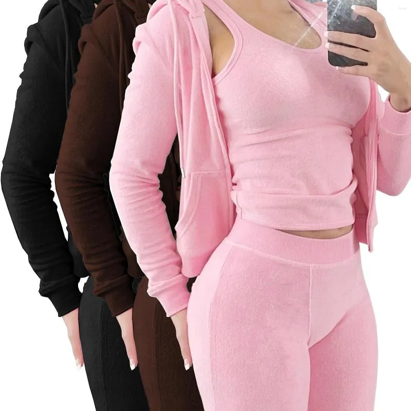 Pantalon deux pièces pour femmes, gilet polaire Double face avec capuche, ensemble trois pièces, automne et hiver