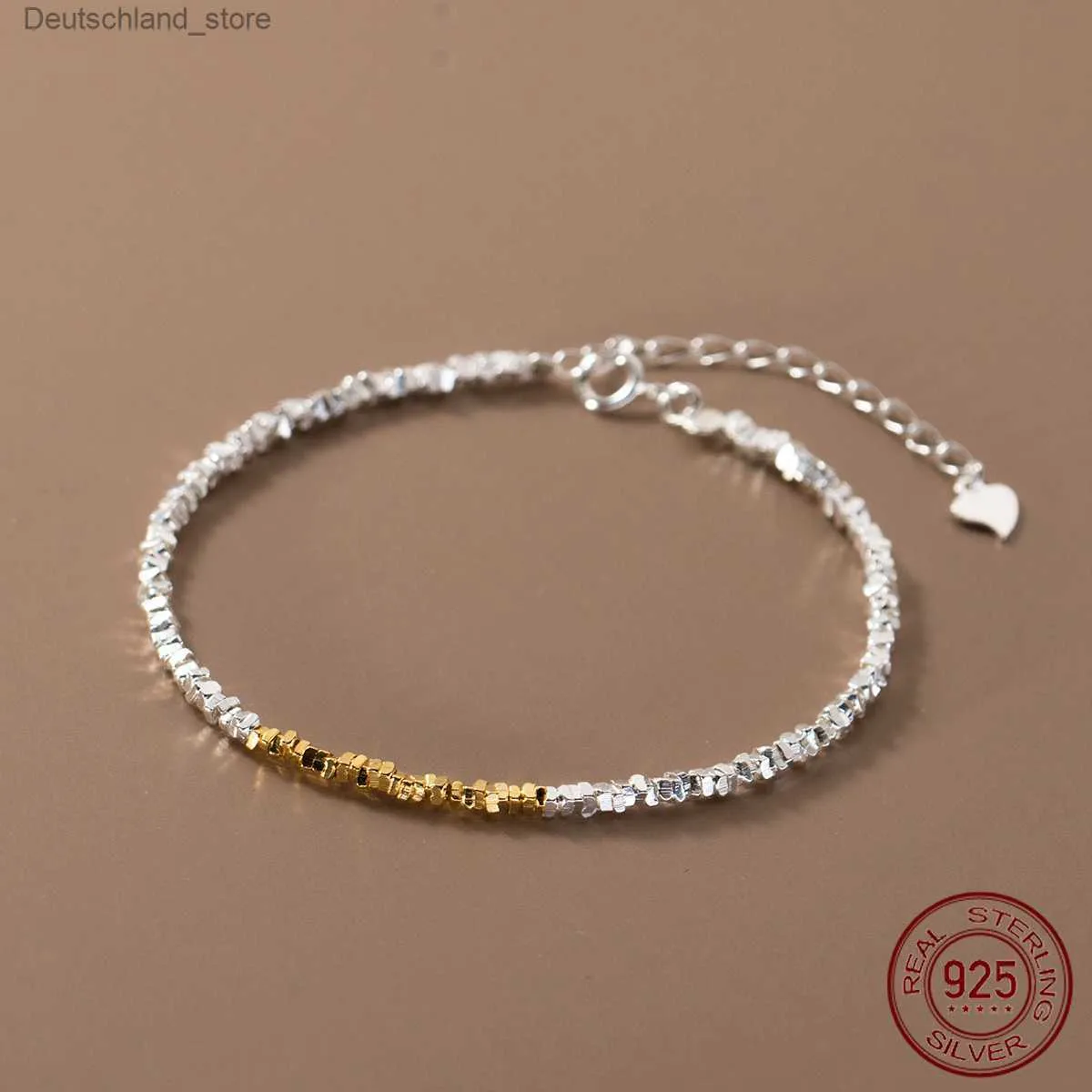 Braccialetti con ciondoli La Monada 15 + 4,5 cm Braccialetti con perline irregolari semplici per donna Argento 925 Bracciale da donna in argento sterling 925 con design in oro Q230925