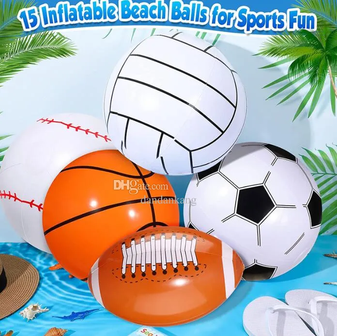 Water Pool Party Beach Ball Favors Swimming Pool Soccer Basket Toys Kids Beach Baseball Toys Uppblåsbara strandbollar för Beach PVC Rugby Beach Games Rainbow Ball