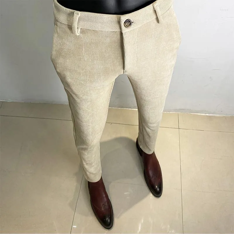 Costumes masculins 2023 Pantalons d'affaires d'hiver automne d'automne hommes décontractés formels minces classiques laine pantalon droit mâle en velours côtelé A96
