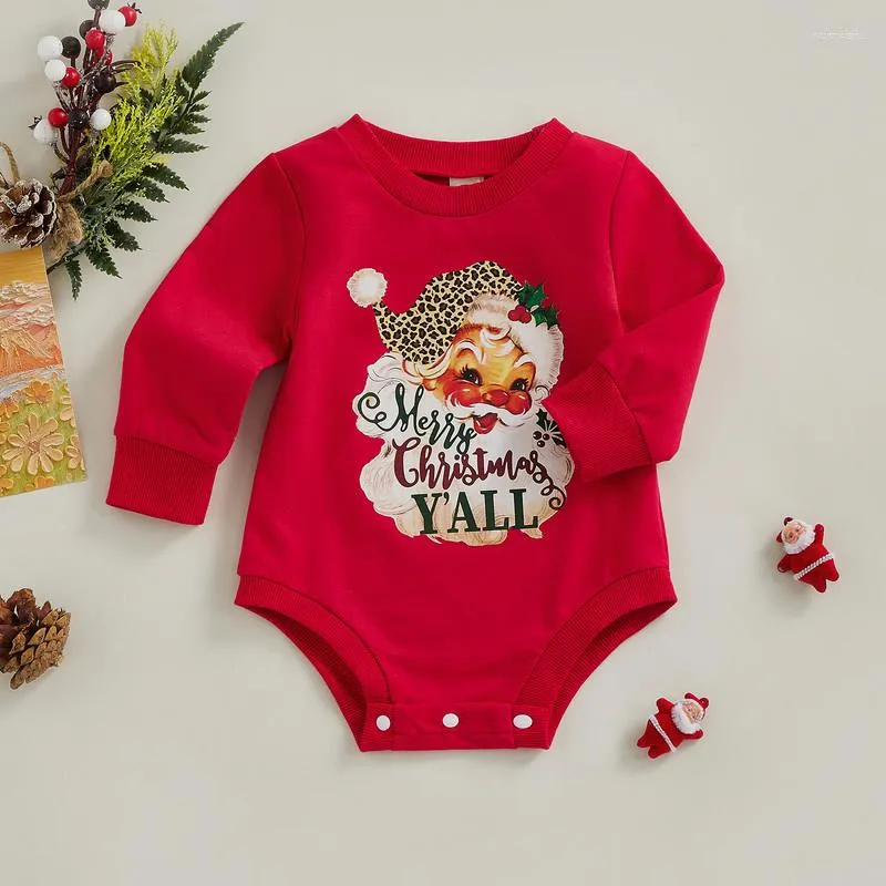 Rompers Ruewey Christmas Baby Girl Chłopiec Ubrania jesienne zimowe body Bodysuit Stuff Santa Print Done Tleeve Descsuit for Kids