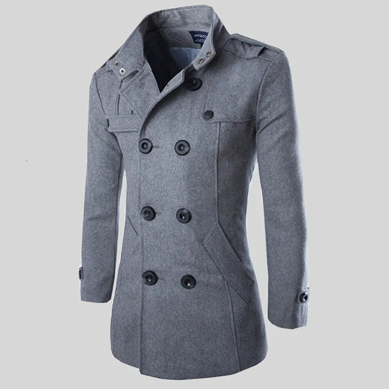 Herr ull blandar Autumn Men Boutique Black Grey Classic Solid Color Thick Warm Coats Men's Long Trench Coat Male Jacket 230923