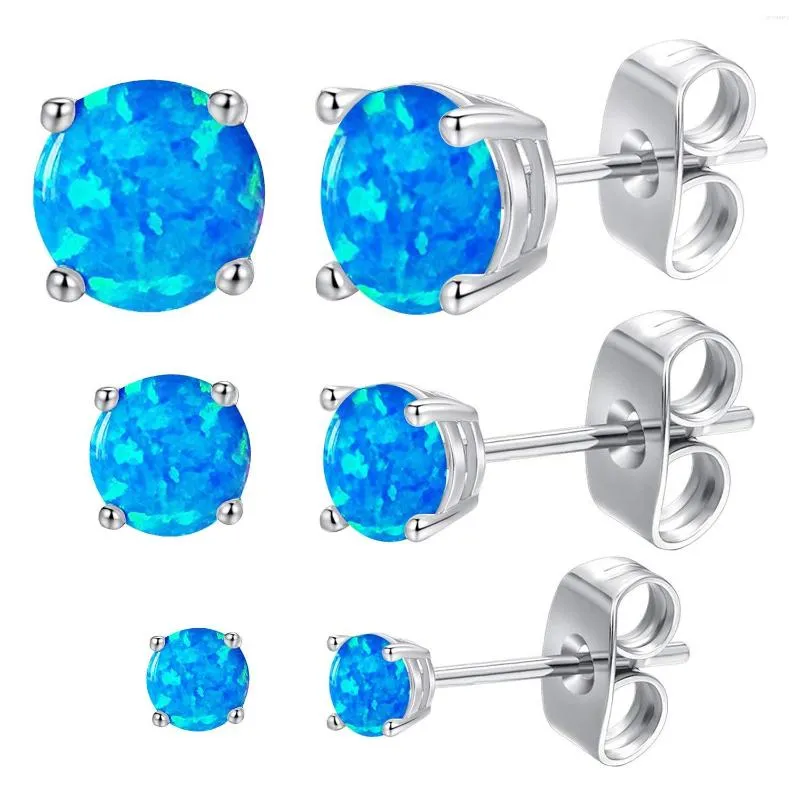 Studörhängen Gemsme Blue Opal Set Round Cut 18K White Gold Plated in Brass 3/5/7mm For Women Men Pack of 3 Studs Ear Ring