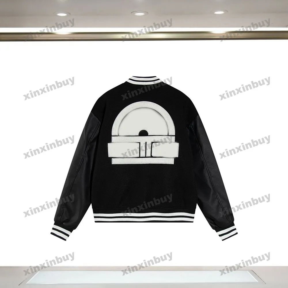 Xinxinbuy Men Designer Coat Jacket Baseball Panelen Letter Handduk Brodery Patch långa ärmar Kvinnor Gray Black Khaki M-2XL