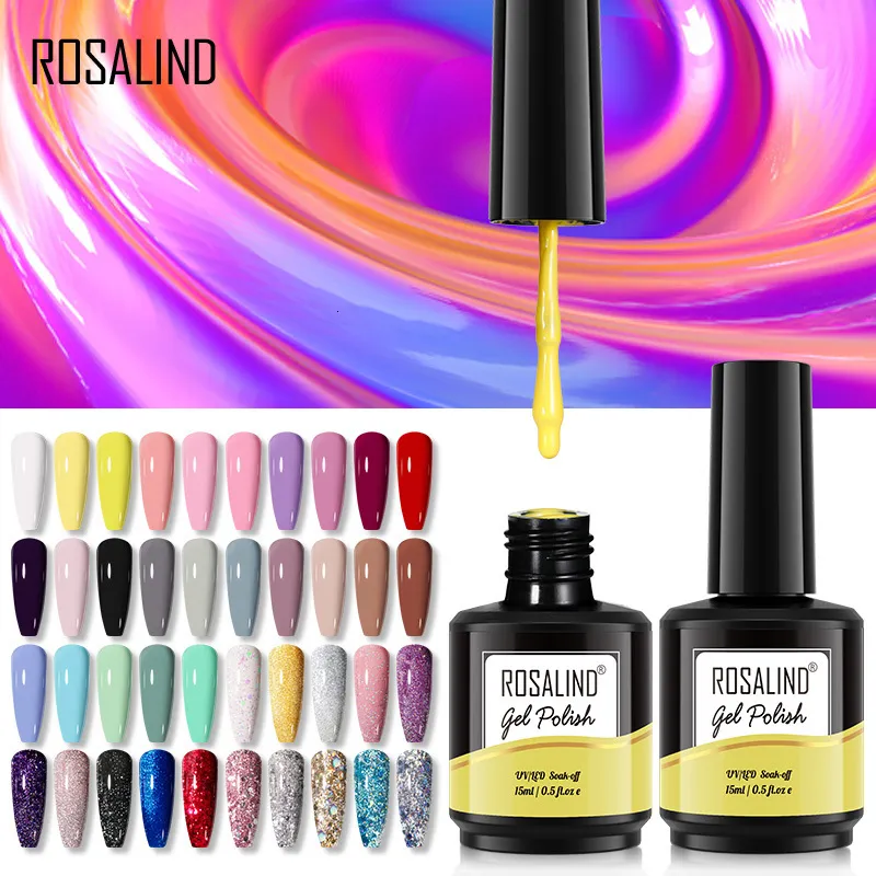 Smalto per unghie ROSALIND Soak Off Gel Smalto per unghie Brillante per la decorazione di nail art Vernice per manicure semipermanente Base ibrida Top Coating 715ML 230923