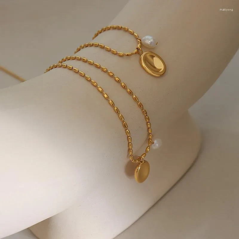 Цепи модные ювелирные изделия ожерелье из нержавеющей стали для женщин пресноводный жемчуг овальная подвеска в виде карты Femme Trend дикая цепочка на ключицу