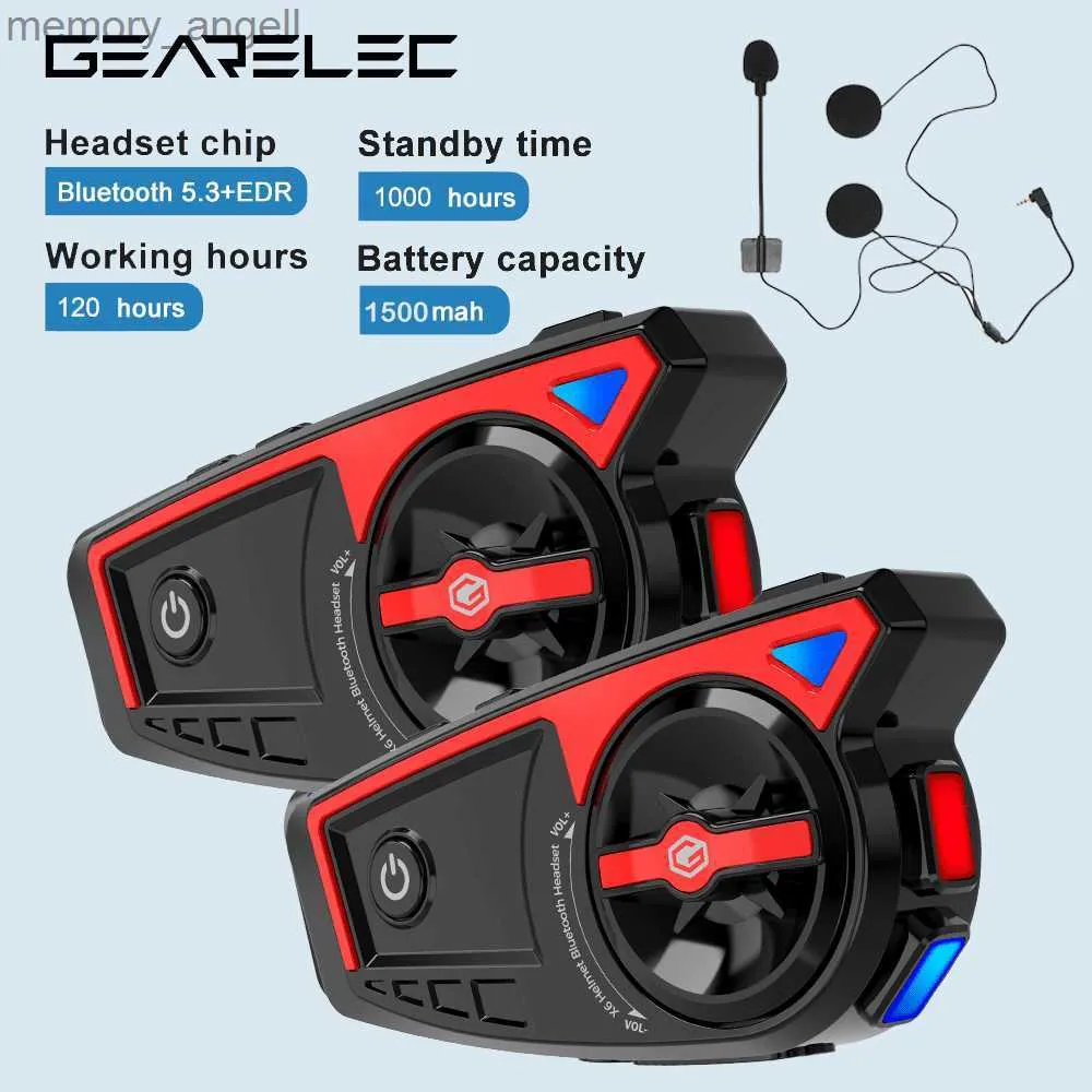 Walkie Talkie Gearelec X6 Motorcycle Helmet Bluetooth Headset Wireless BT 5.3 EDR防水騒音削減コミュニケーターモーターバイクインターホンHKD230925