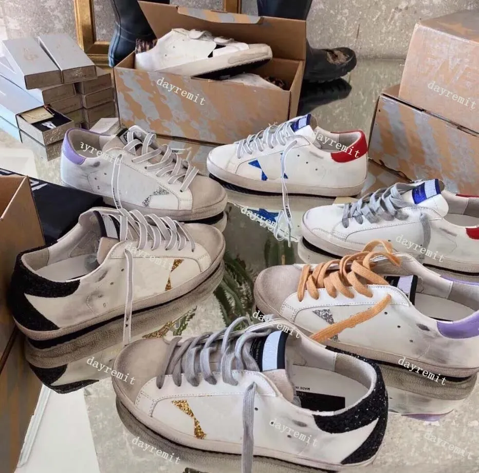 Dupe AAAAA Designer Sneakers Super Star Sequin Classic White Trainers Men Women Whomed Shoes Italy Do Old Dirty Sneaker