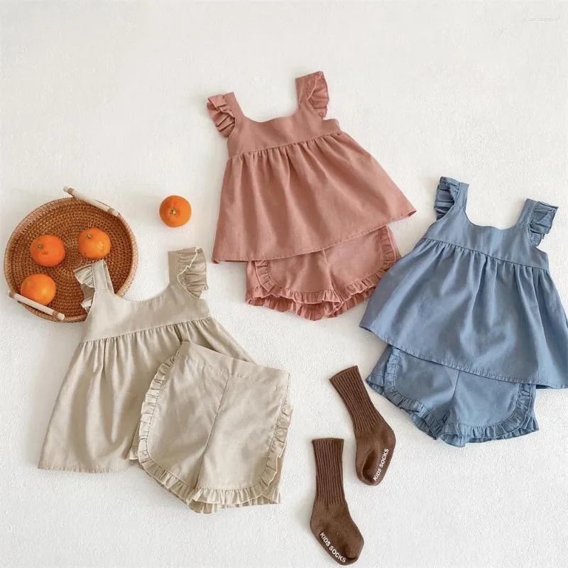 Ensembles de vêtements d'été en coton et lin pour bébés filles, robe Tutu à gâteau pour volants respirants, Costumes à bretelles en dentelle