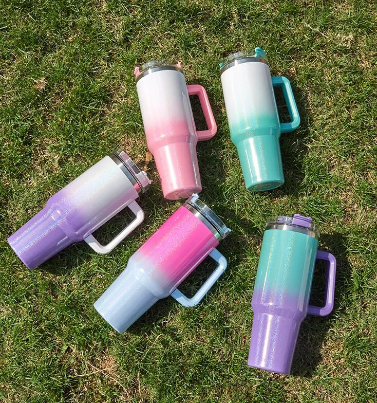Glitter Gradient Stainless Steel 40oz Tumbler Insulated Car Water Bottle  With Logo Handle And Straw Ideal For Travel And Office Use From  Cinderelladress, $1.18
