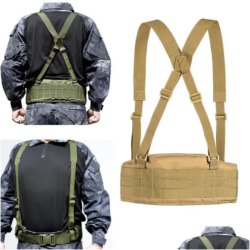 Midjestöd Mens Army Military Molle Belt Suspenders X H-formad backstrap-stridsbelagjakt i midjan med mjuk vadderad dropp Deli Dhron