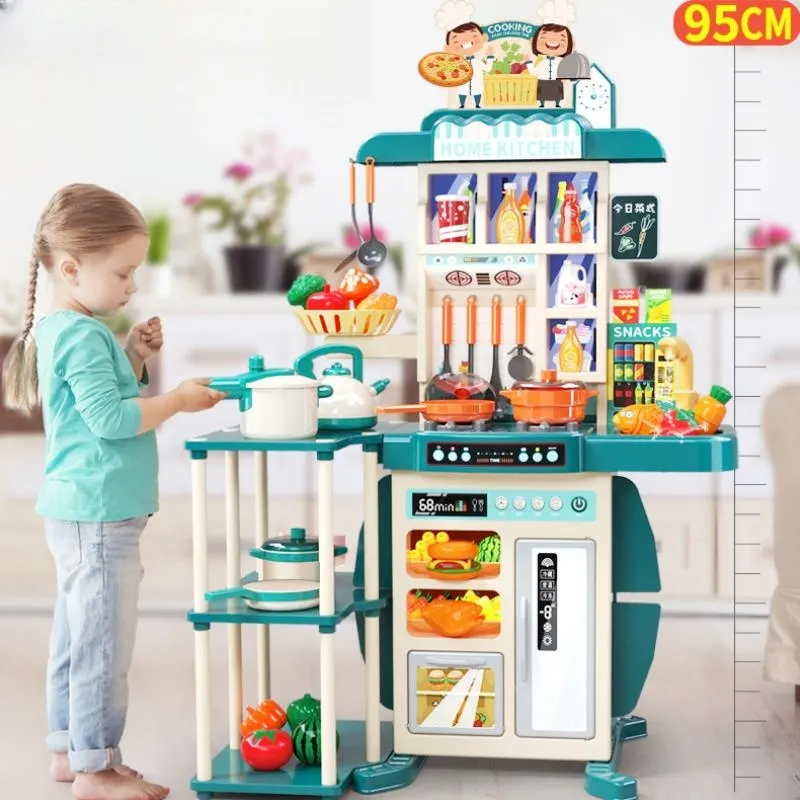 Keukens Speelvoedsel 95 cm grote kinderhuiskeukenset Spray Girl Baby Mini Koken Simulatie Eetkamer Kersttafel Speelgoed Geschenken y230925