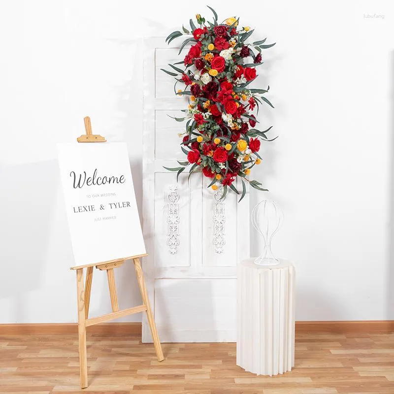 Fiori decorativi 100 cm Fai da te Disposizione delle pareti di nozze Forniture Seta Verde Foglia Rosa Floreale artificiale Fila Decor Matrimonio Arco di ferro Fondale