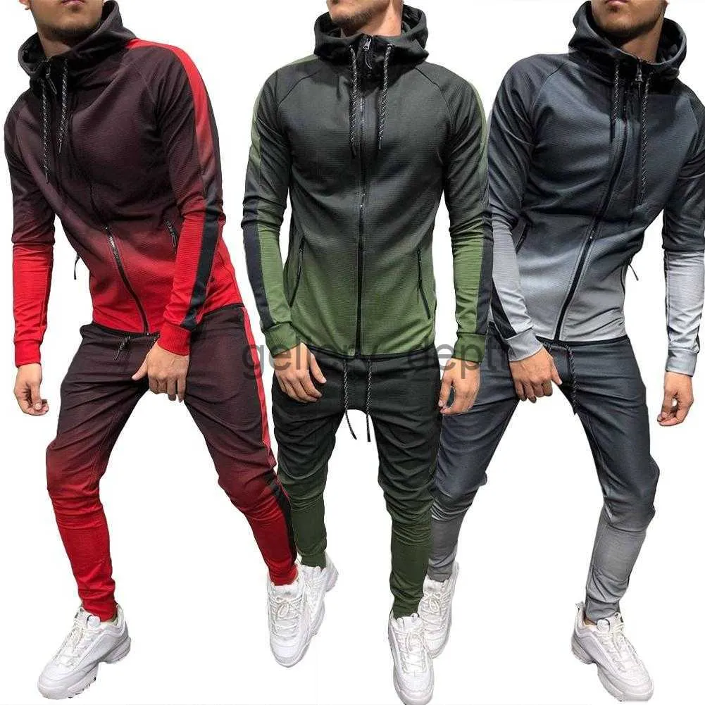 Męskie dresy dresowe garnitur sportowy męski 2019 moda Men Tracksuit Gradient Color Sport Supie Spodnie Spodnie Set Track Suits Mężczyzna Mężczyźni J230925