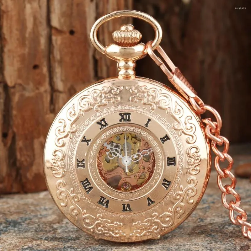Zakhorloges Roségoud Luxe handmatig mechanisch horloge Hol half ontwerp Romeinse cijfers Handopwindbaar kettinguurwerk