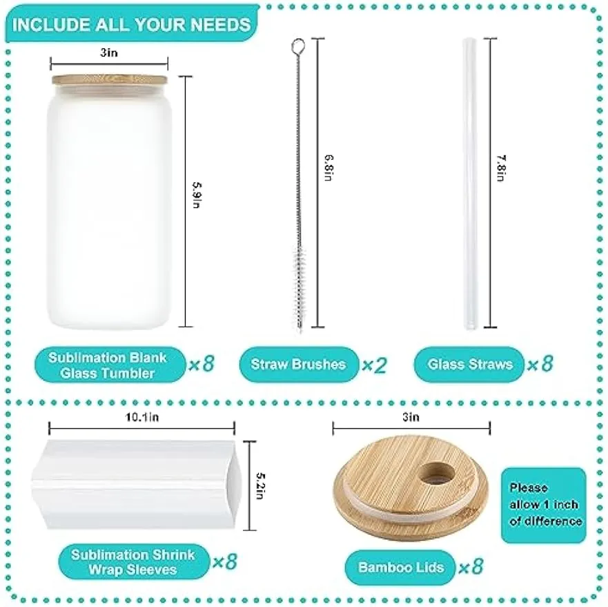 CA/USA Warehouse Sublimation Glass Blanks With Bamboo Lid, 16oz