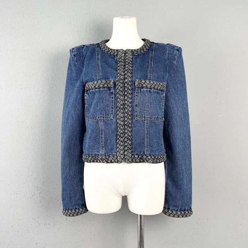 Women's Jackets Autumn And Winter Gem Blue Woven Version Unique Weaving Effect