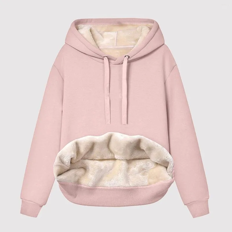 Kvinnors hoodies fleece fodrade hoodie kvinnor vinter huva tröja fast färg damer träning varm ärmlig ärm pullover sudadera mujer