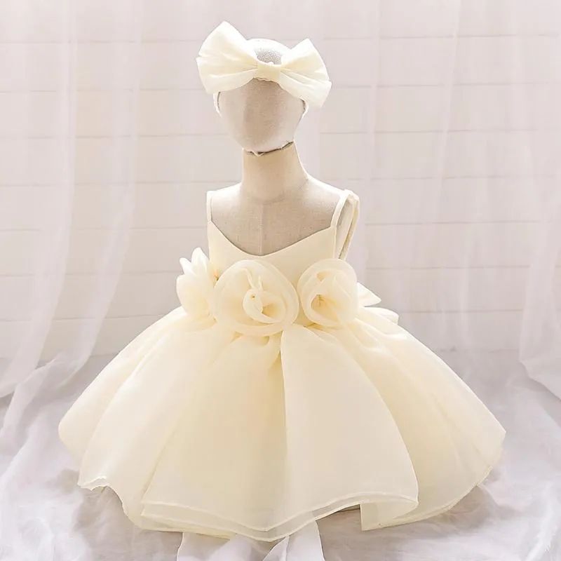 Robes de fille bébé robe de princesse mariage 1er anniversaire fête Costume arc robe de bal élégant blanc fleur baptême pour les filles en bas âge
