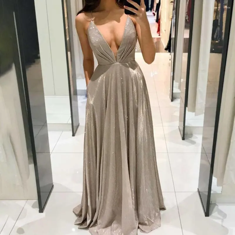 Casual Dresses Low Cut Backless Strap Formal Dress Women Accessory Zipper Elegant For Banquet Party