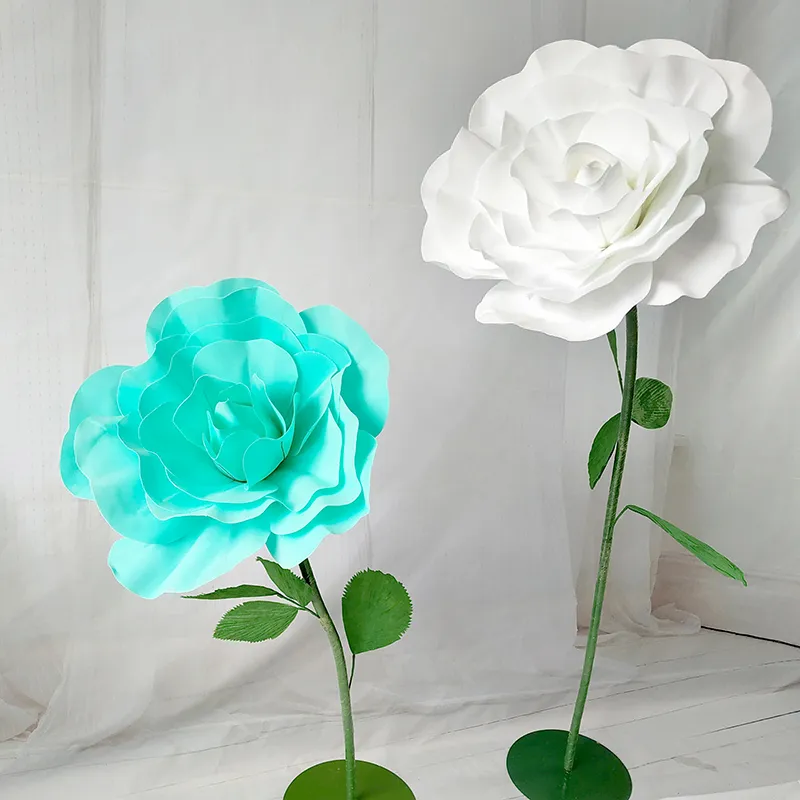 80 cm Giant Artificial Flower Rose med blommor Stam Basskumblommor Bröllop Bakgrund Vägg scen Hotel Mall dekoration