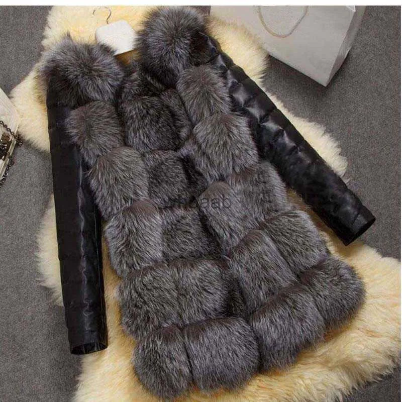 Women's Fur Faux Fur Clobee S-4XL 2018 Winter Coat Women Thick Faux Fox Fur Coat with PU sleeve Female Fake Fur Jacket gilet chalecos de pelo mujer YQ230925