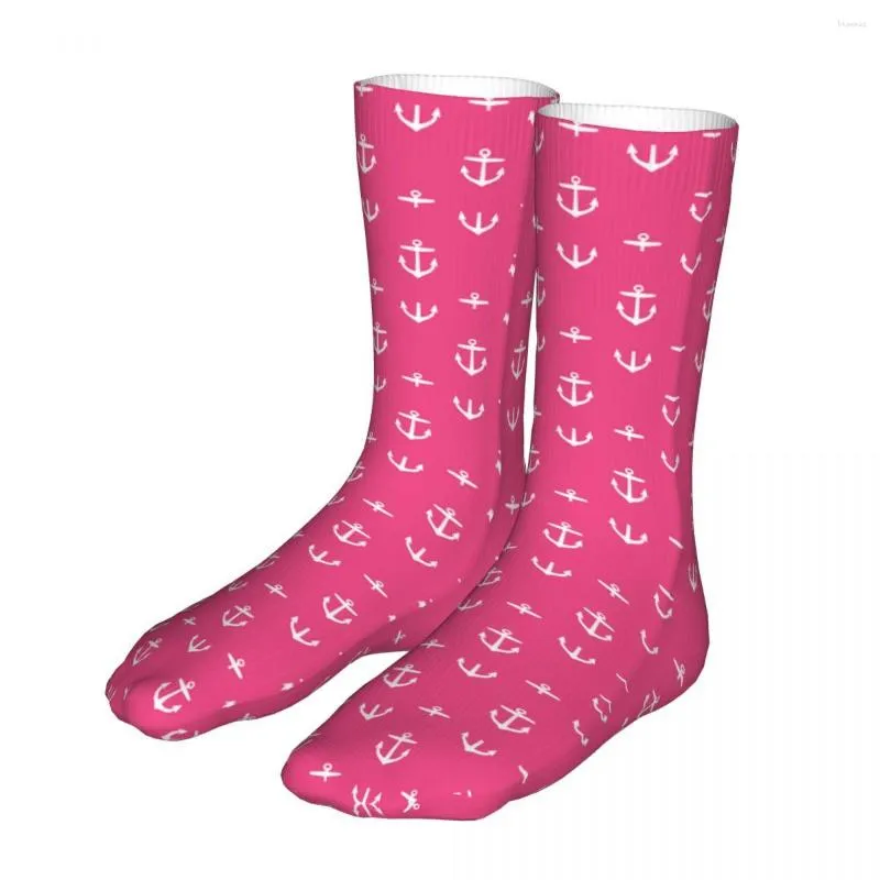 Men's Socks Pink Anchor Men Women Polyester Casual Novelty Spring Summer Autumn Winter Gift