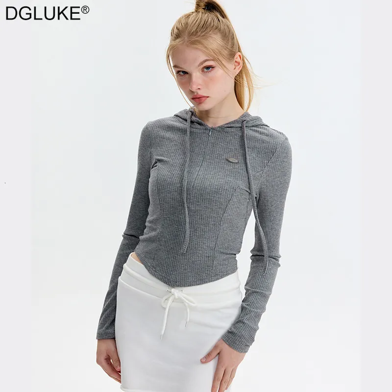 Womens Hoodies Sweatshirts Y2K Zip Up Hoodie Women Cropped Zipper Sweatshirt Hooded Knitted Long Sleeve Crop Top TShirt Autumn Outerwear 230925