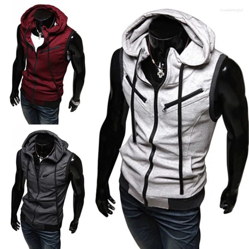 Mens Tank Tops 2023 Fashion Zipper Cardigan Sweater Mens Sleeveless Hooded Vest Jacket Plus Size S-4XL Streetwear Hoodies