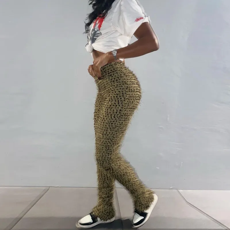 Women's Pants Folds Leopard Herfst Undefined High Street Sheath Slim Attirewear Stretchy Waist Body Shaping Streetwear 230925