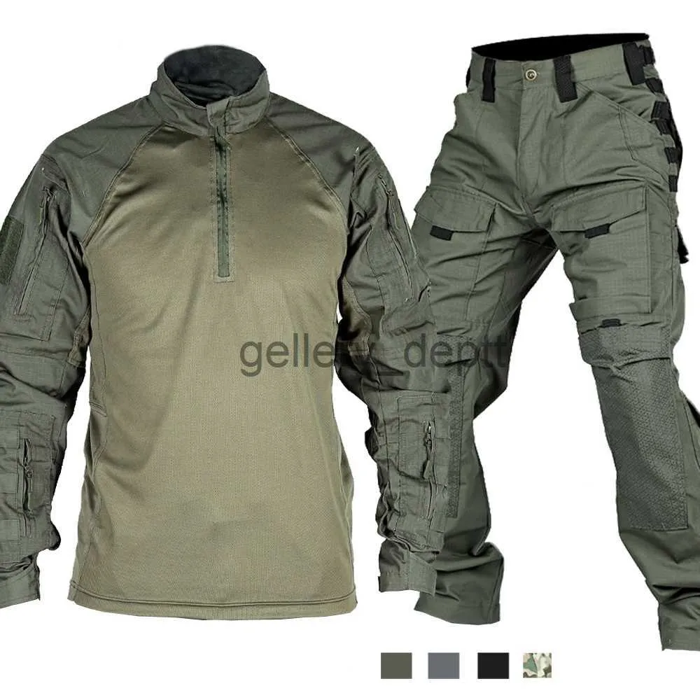 Tute da uomo Set completo tattico da uomo Camicia da allenamento militare Pantaloni Set da 2 pezzi Outdoor Airsoft Camouflage Quick-dry Ripstop Paintball Shooting J230925