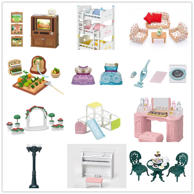 Tools Workshop Sylvanian Families Furry Animal Dollhouse Figure Scence Accessories Möbler Fashion Dressing Olika typer GIRKT 230925