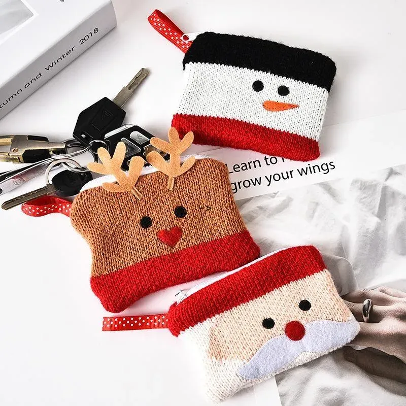 Party Favor Small Handbags Knitting Zipper Earphone Bag Children's Coin Purse Portable Storage Organizer Xmas Decoration Christmas Gift 925