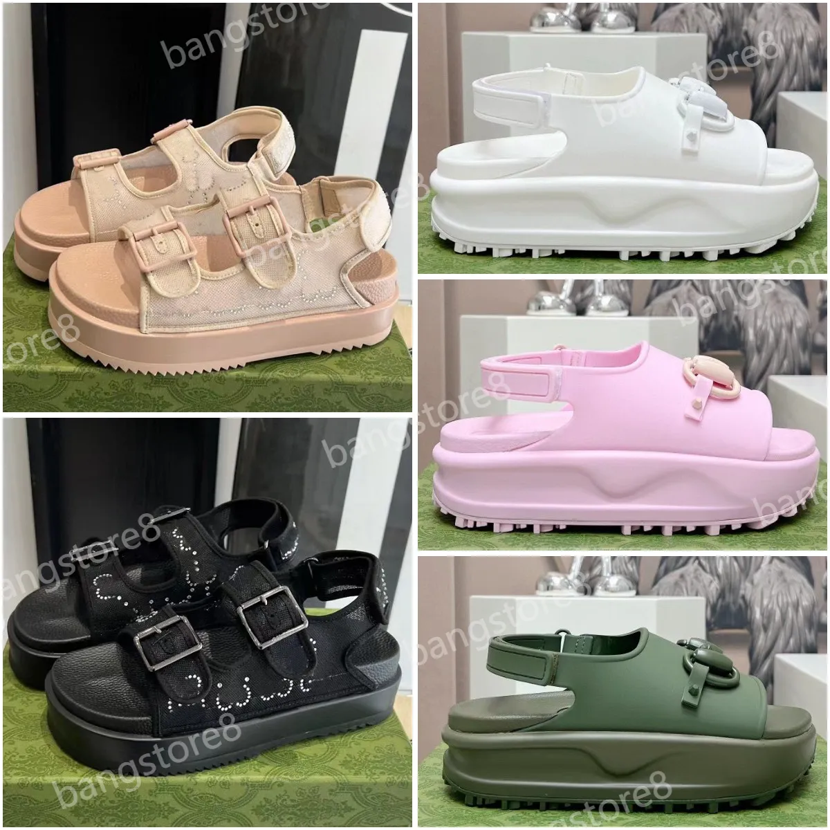 Designer Women G Horseshoe Flatform Sandals Modna Kryształy Mesh Wiertło Sandał Sandał Luksusowy Matsuke Gruba podeszwa gumowa sandały rozmiar 35-42