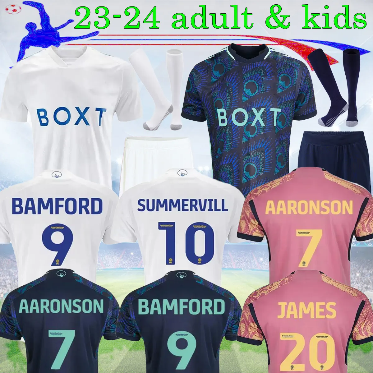 23 24 Summerville Bamford Soccer Jerseys Leeds Adams Uniteds Aaronson 2023 홈 키즈 키트 Llorente Sinisterra James 축구 셔츠 16-4XL